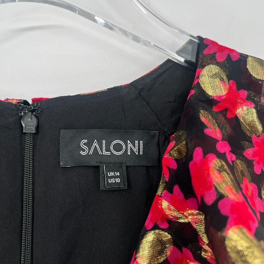 Saloni Anita Dress Womens 10 Floral Polka Dot Event Wedding Metallic Sparkle‎ - Picture 8 of 12